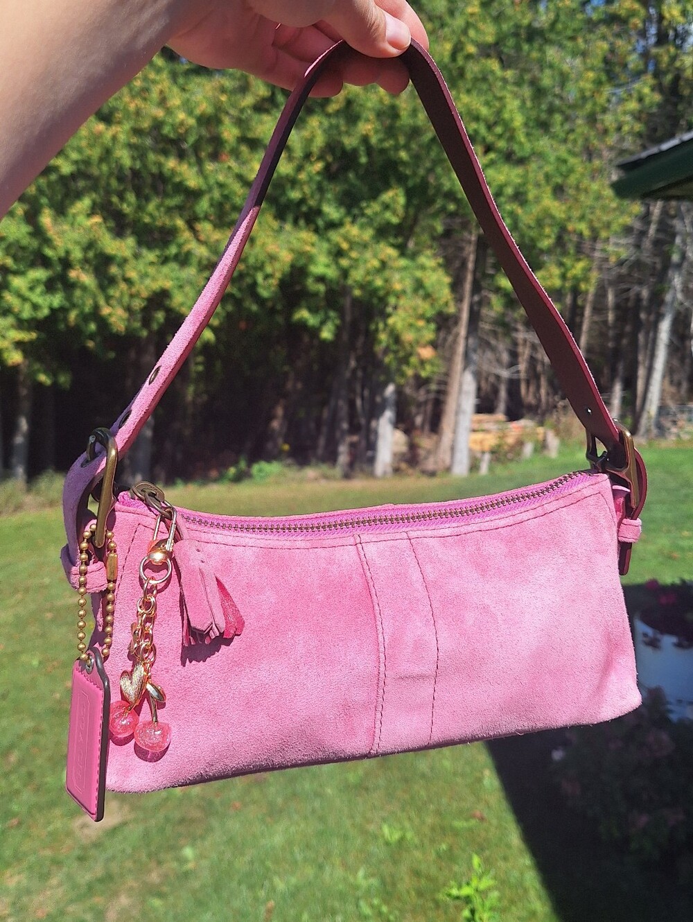 Coach Hamptons Demi Baguette In Pink Suede 💗